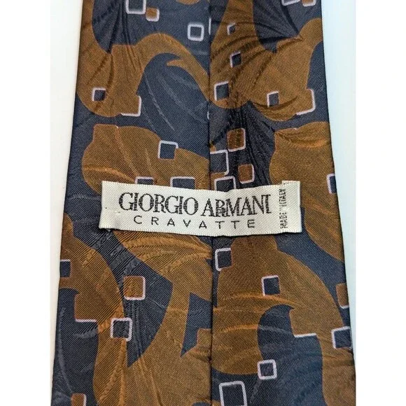 Giorgio Armani Cravatte Rust + Black Geometric Silk Pointed Classic Necktie Tie - Picture 7 of 8